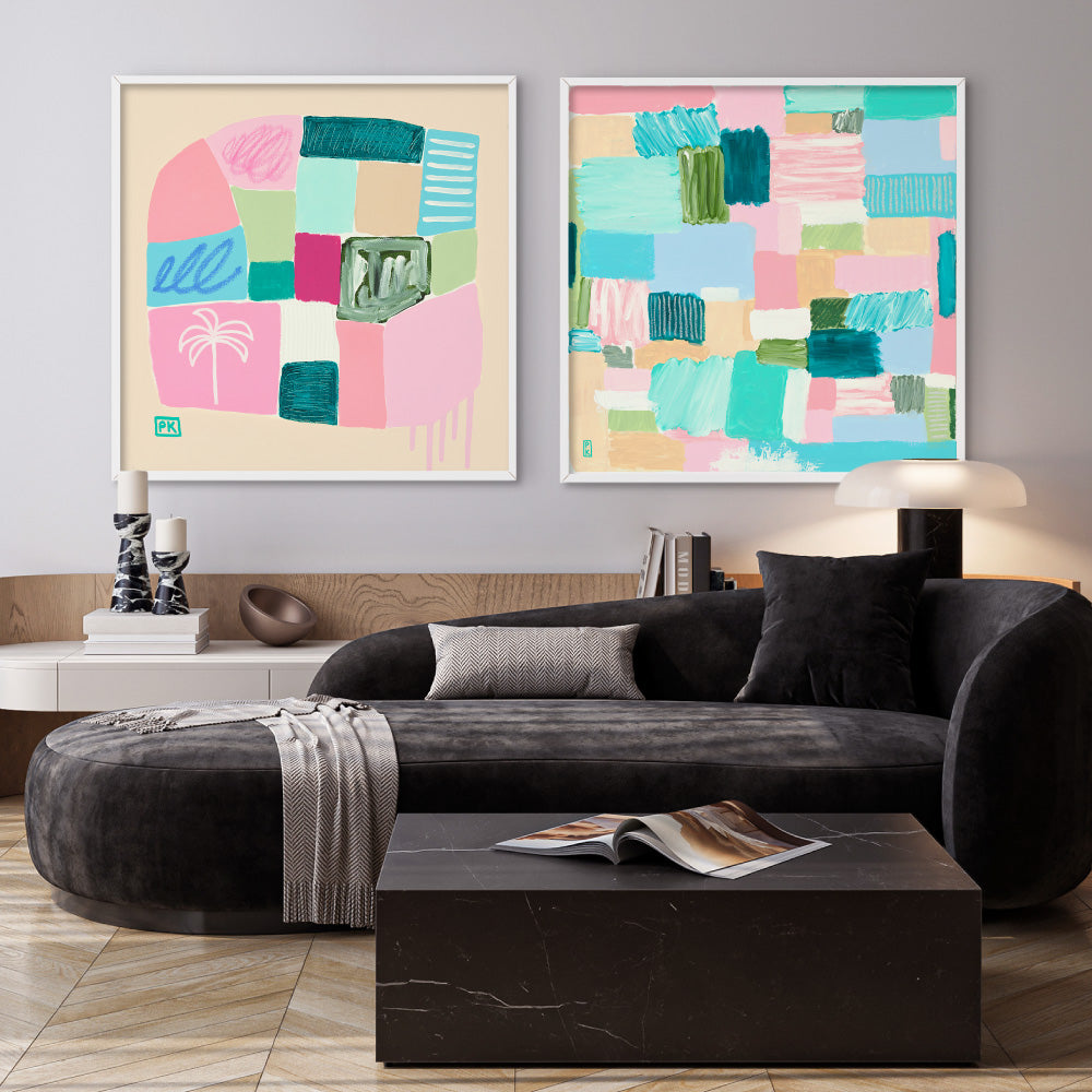 Just Beachy II - Square Art Print by Poppy Key, Poster, Stretched Canvas or Framed Wall Art, shown framed in a home interior space