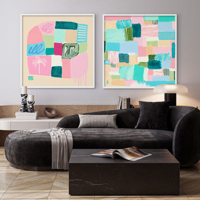Just Beachy II - Square Art Print by Poppy Key, Poster, Stretched Canvas or Framed Wall Art, shown framed in a home interior space