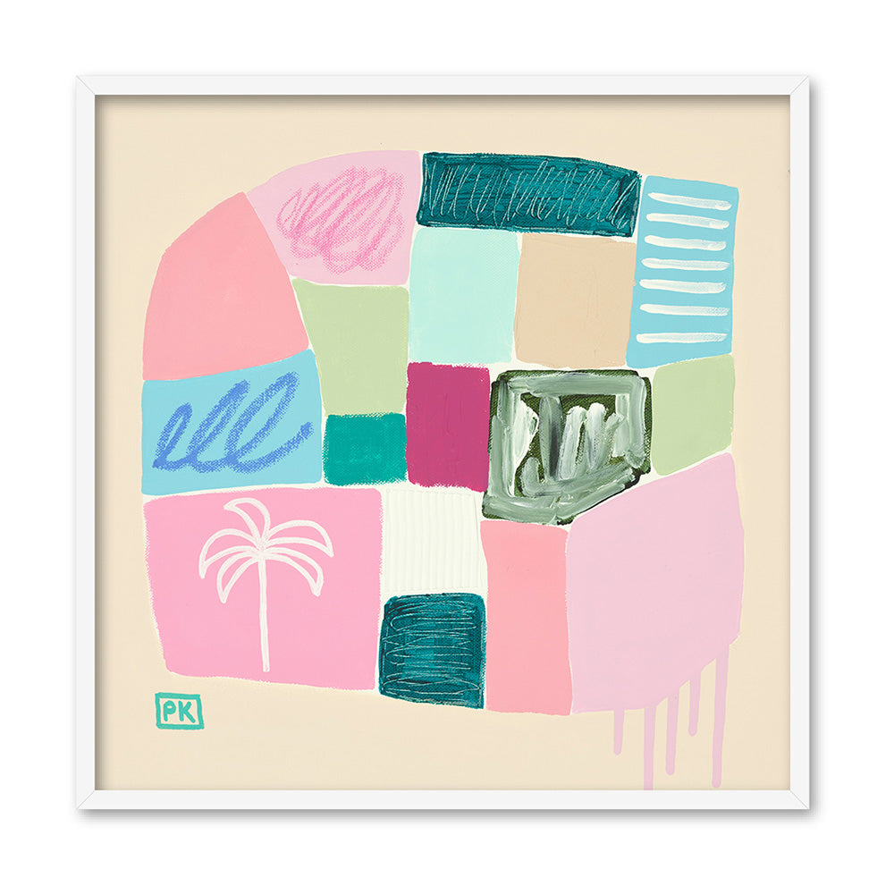 Just Beachy II - Square Art Print by Poppy Key, Poster, Stretched Canvas, or Framed Wall Art Print, shown in a white frame