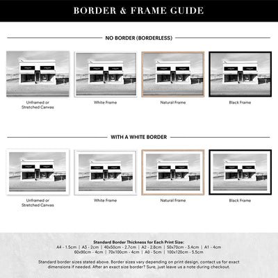Marfa Store Texas in B&W - Art Print, Poster, Stretched Canvas or Framed Wall Art, Showing White , Black, Natural Frame Colours, No Frame (Unframed) or Stretched Canvas, and With or Without White Borders