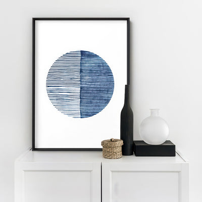 Shibori Indigo Tie Dye VI - Art Print, Poster, Stretched Canvas or Framed Wall Art Prints, shown framed in a room