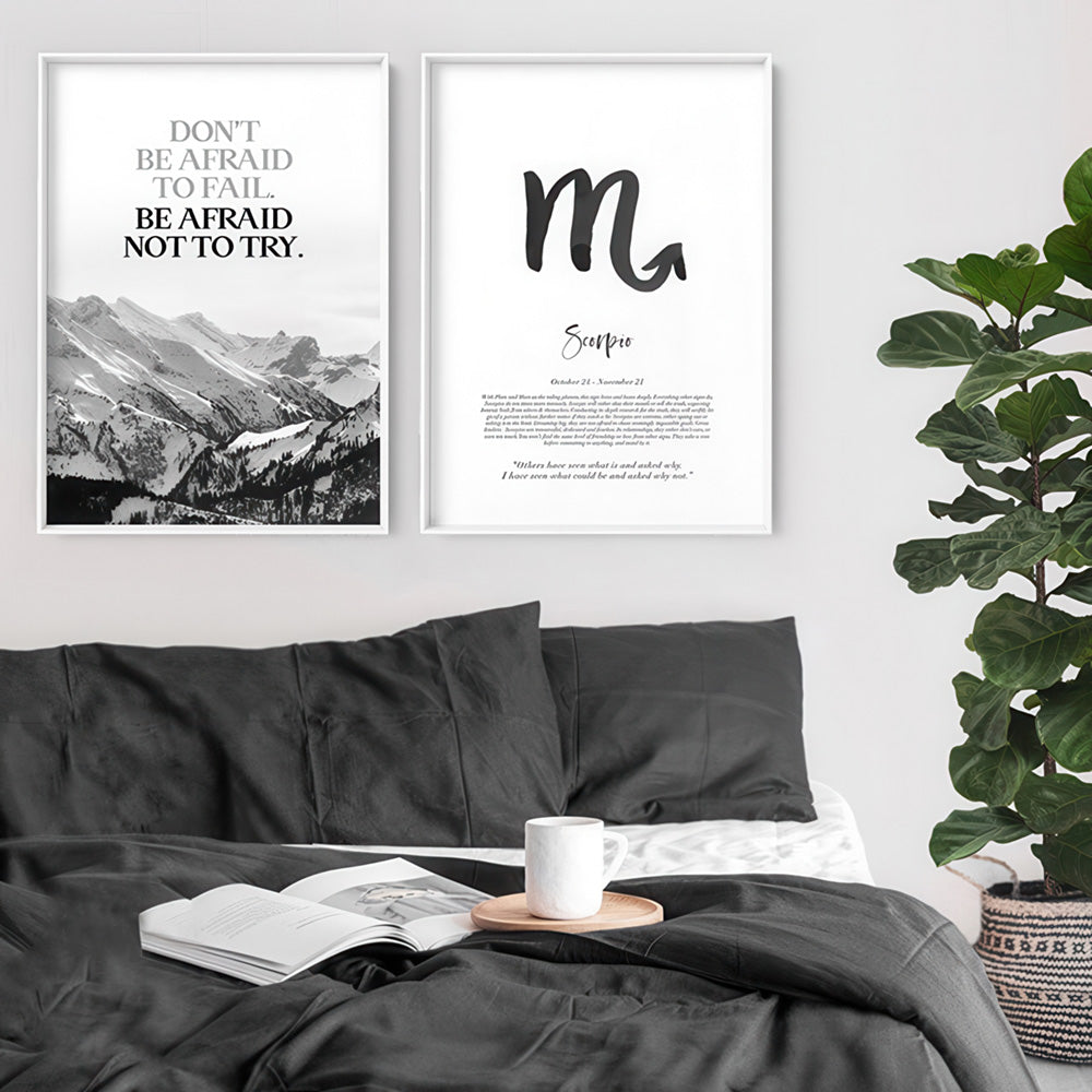 Scorpio Star Sign | Watercolour Symbol - Art Print, Poster, Stretched Canvas or Framed Wall Art, shown framed in a home interior space