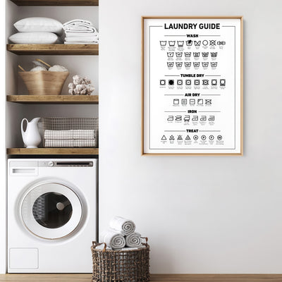 Laundry Guide | Care Symbols Chart - Art Print, Poster, Stretched Canvas or Framed Wall Art Prints, shown framed in a room