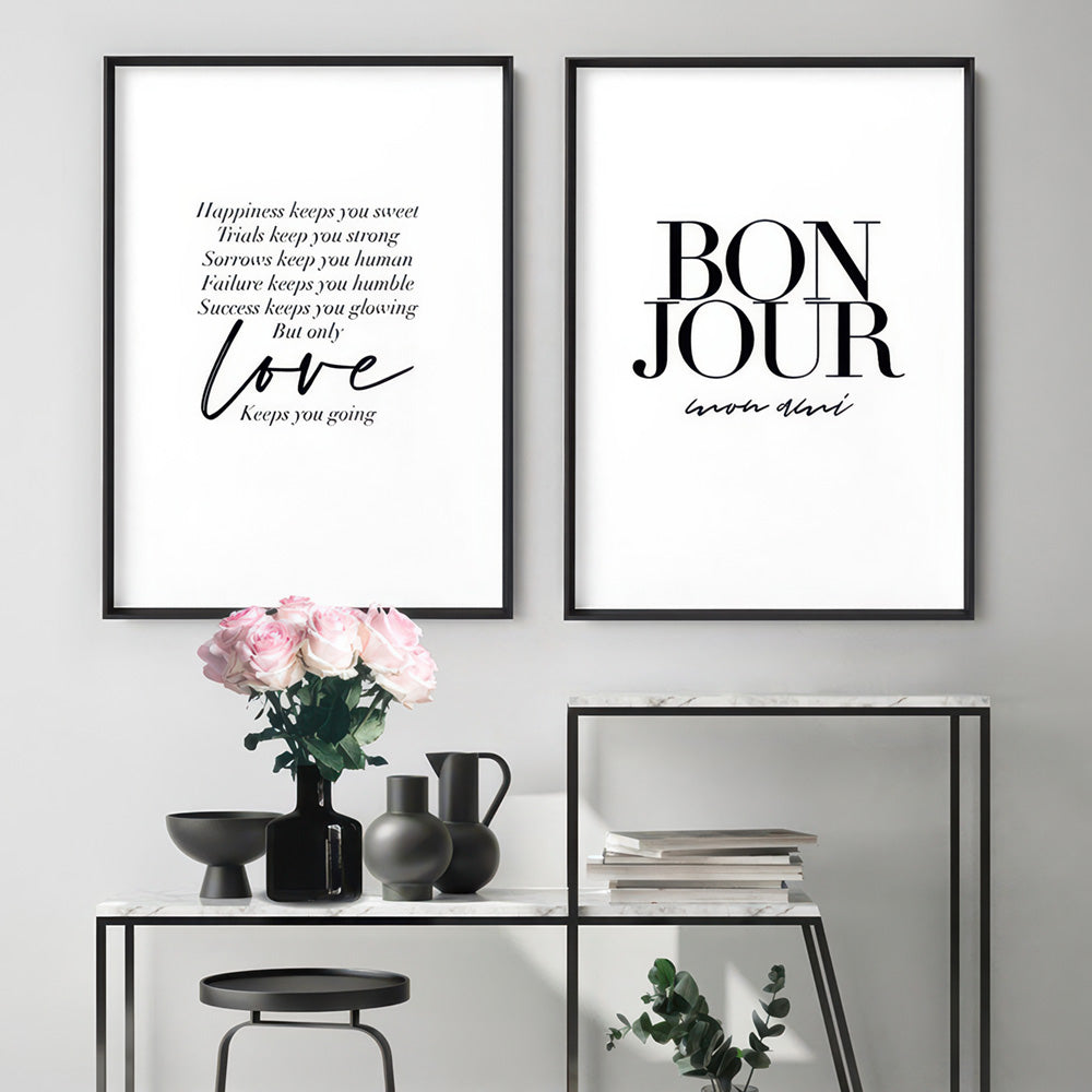 Bonjour, Mon Ami - Art Print, Poster, Stretched Canvas or Framed Wall Art, shown framed in a home interior space