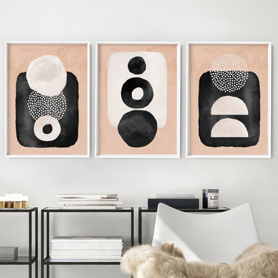 Boho Shapes Abstract II - Art Print, Poster, Stretched Canvas or Framed Wall Art, shown framed in a home interior space