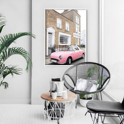 Pink Figaro in London - Art Print by Victoria's Stories, Poster, Stretched Canvas or Framed Wall Art Prints, shown framed in a room