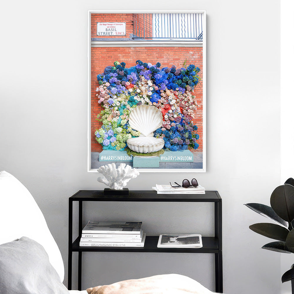 Chelsea in Bloom London - Art Print by Victoria's Stories, Poster, Stretched Canvas or Framed Wall Art Prints, shown framed in a room