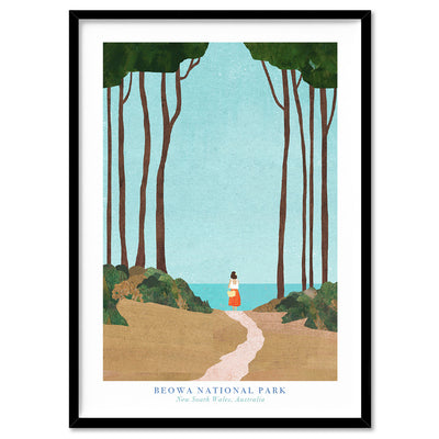 Beowa National Park Illustration - Art Print by Henry Rivers, Poster, Stretched Canvas, or Framed Wall Art Print, shown in a black frame