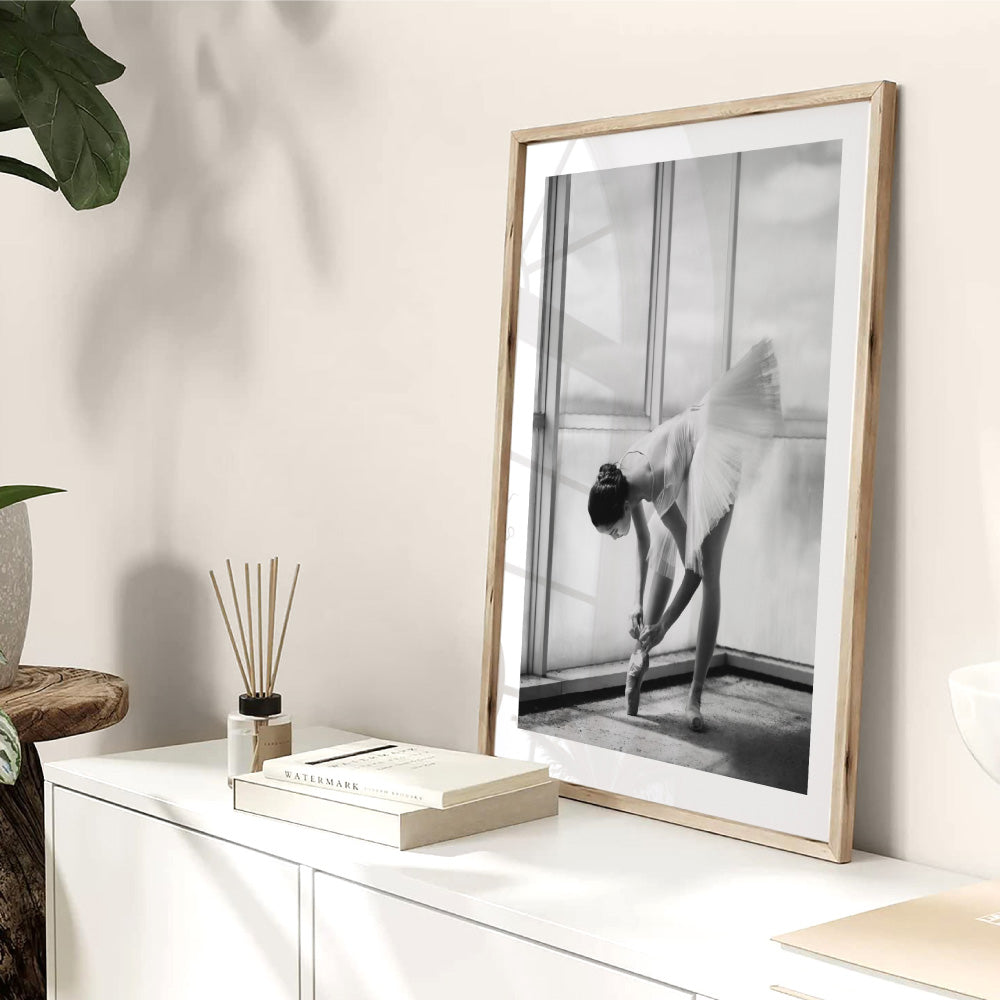 Ballerina Pose VIII - Art Print, Poster, Stretched Canvas or Framed Wall Art Prints, shown framed in a room