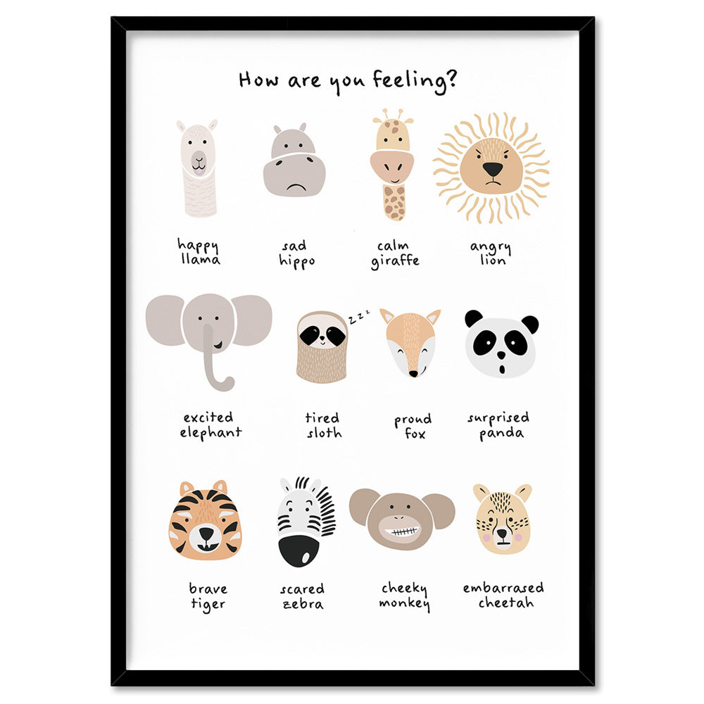 How Are You Feeling Chart - Art Print, Poster, Stretched Canvas, or Framed Wall Art Print, shown in a black frame