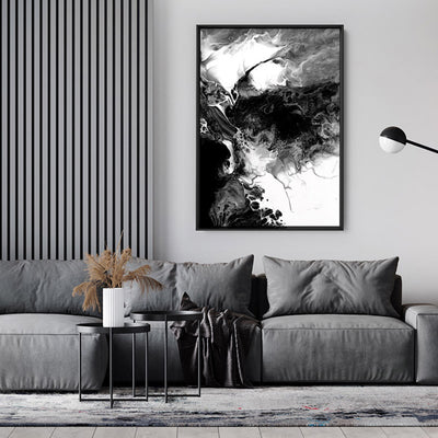 Abstract Fluid Monochrome I - Art Print, Poster, Stretched Canvas or Framed Wall Art Prints, shown framed in a room