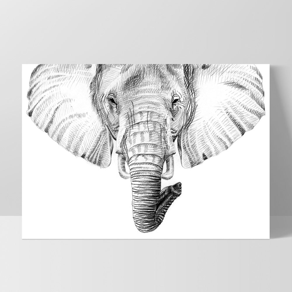 On Safari | Elephant Sketch - Art Print, Poster, Stretched Canvas, or Framed Wall Art Print, shown as a stretched canvas or poster without a frame