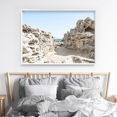 Point Peron Beach Perth I - Art Print, Poster, Stretched Canvas or Framed Wall Art Prints, shown framed in a room