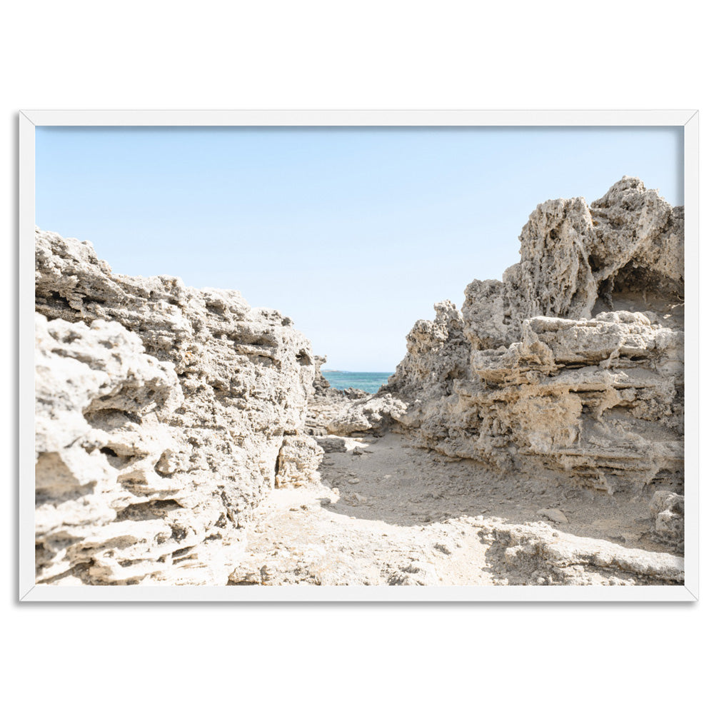 Point Peron Beach Perth I - Art Print, Poster, Stretched Canvas, or Framed Wall Art Print, shown in a white frame