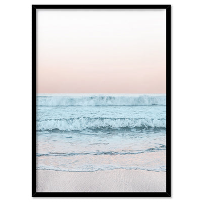 Beach View at Dusk, in Pastels  - Art Print, Poster, Stretched Canvas, or Framed Wall Art Print, shown in a black frame