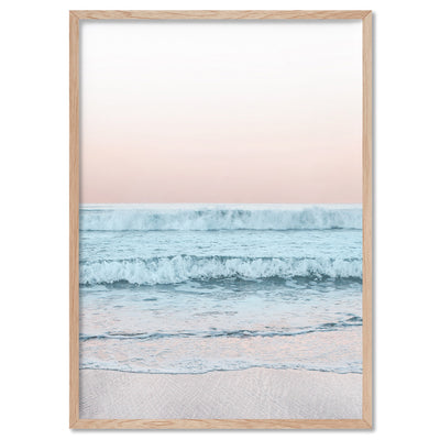 Beach View at Dusk, in Pastels  - Art Print, Poster, Stretched Canvas, or Framed Wall Art Print, shown in a natural timber frame