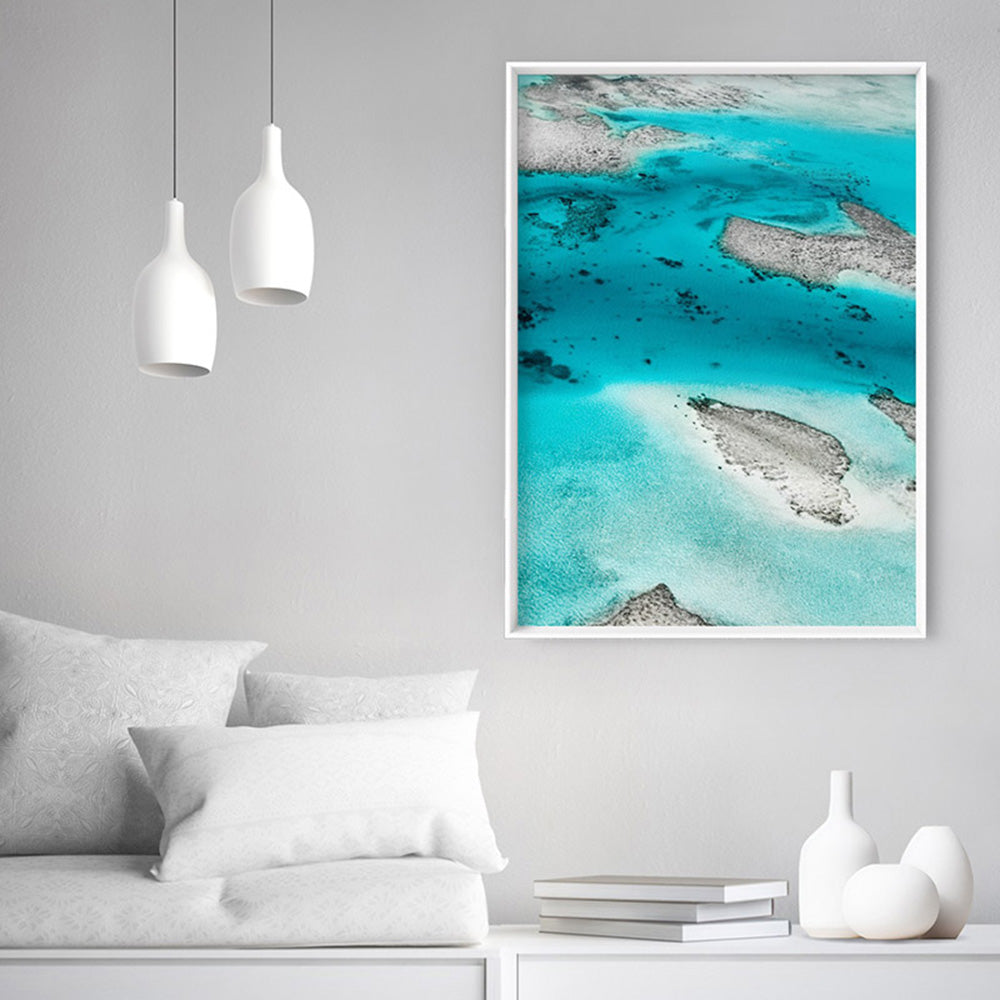 The Reef II - Art Print, Poster, Stretched Canvas or Framed Wall Art Prints, shown framed in a room