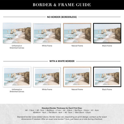 The Twelve Apostles I - Art Print, Poster, Stretched Canvas or Framed Wall Art, Showing White , Black, Natural Frame Colours, No Frame (Unframed) or Stretched Canvas, and With or Without White Borders