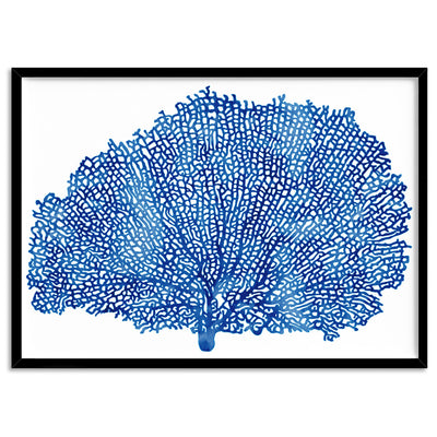 Coral Sea Fan Blue - Art Print, Poster, Stretched Canvas, or Framed Wall Art Print, shown in a black frame