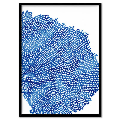 Coral Sea Fan Blue Vertical - Art Print, Poster, Stretched Canvas, or Framed Wall Art Print, shown in a black frame