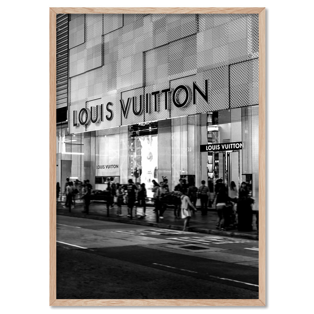 Louis V Entrance B&W - Art Print, Poster, Stretched Canvas, or Framed Wall Art Print, shown in a natural timber frame