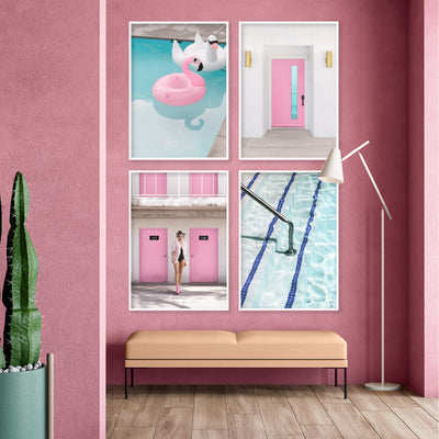 Palm Springs | Pink Door II - Art Print, Poster, Stretched Canvas or Framed Wall Art, shown framed in a home interior space