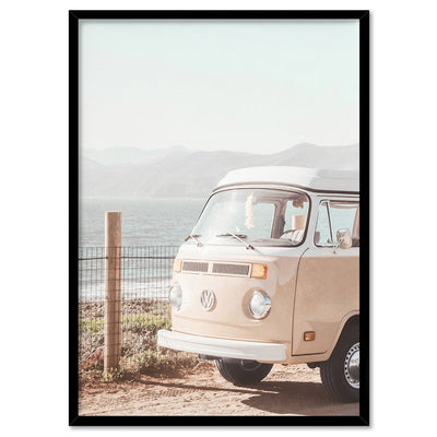 Kombi | Vintage Grainy Photo in Pastel Pink - Art Print, Poster, Stretched Canvas, or Framed Wall Art Print, shown in a black frame