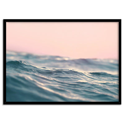Soft Waves & Blush Sky - Art Print, Poster, Stretched Canvas, or Framed Wall Art Print, shown in a black frame