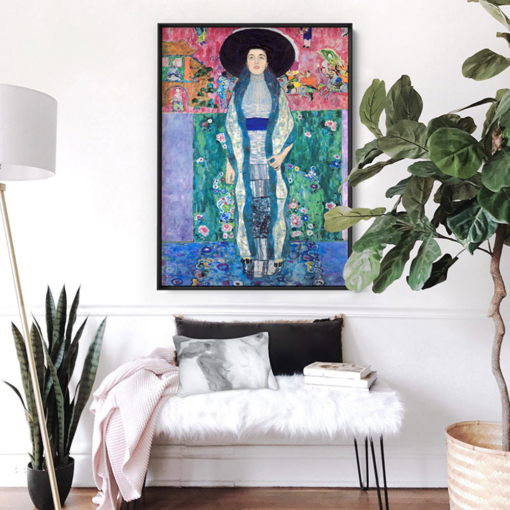 GUSTAV KLIMT | Portrait of Adele Bloch-Bauer II - Art Print, Poster, Stretched Canvas or Framed Wall Art Prints, shown framed in a room