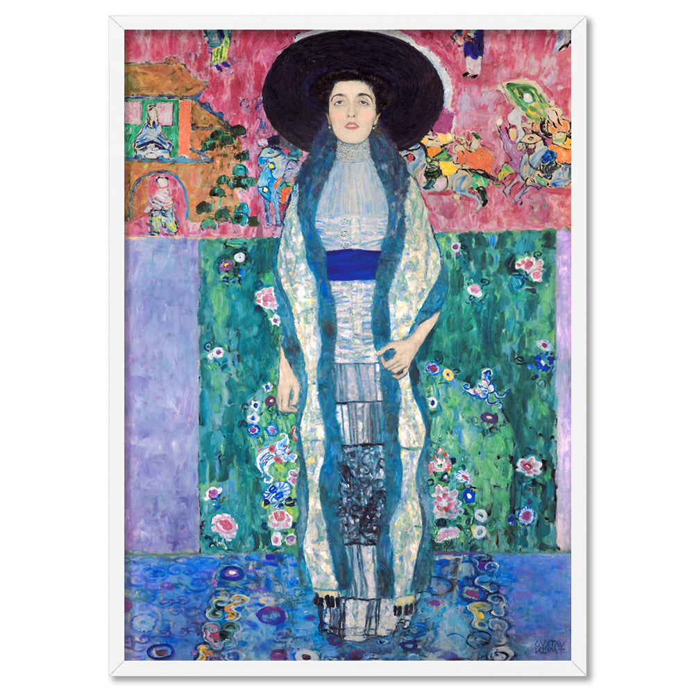 GUSTAV KLIMT | Portrait of Adele Bloch-Bauer II - Art Print, Poster, Stretched Canvas, or Framed Wall Art Print, shown in a white frame