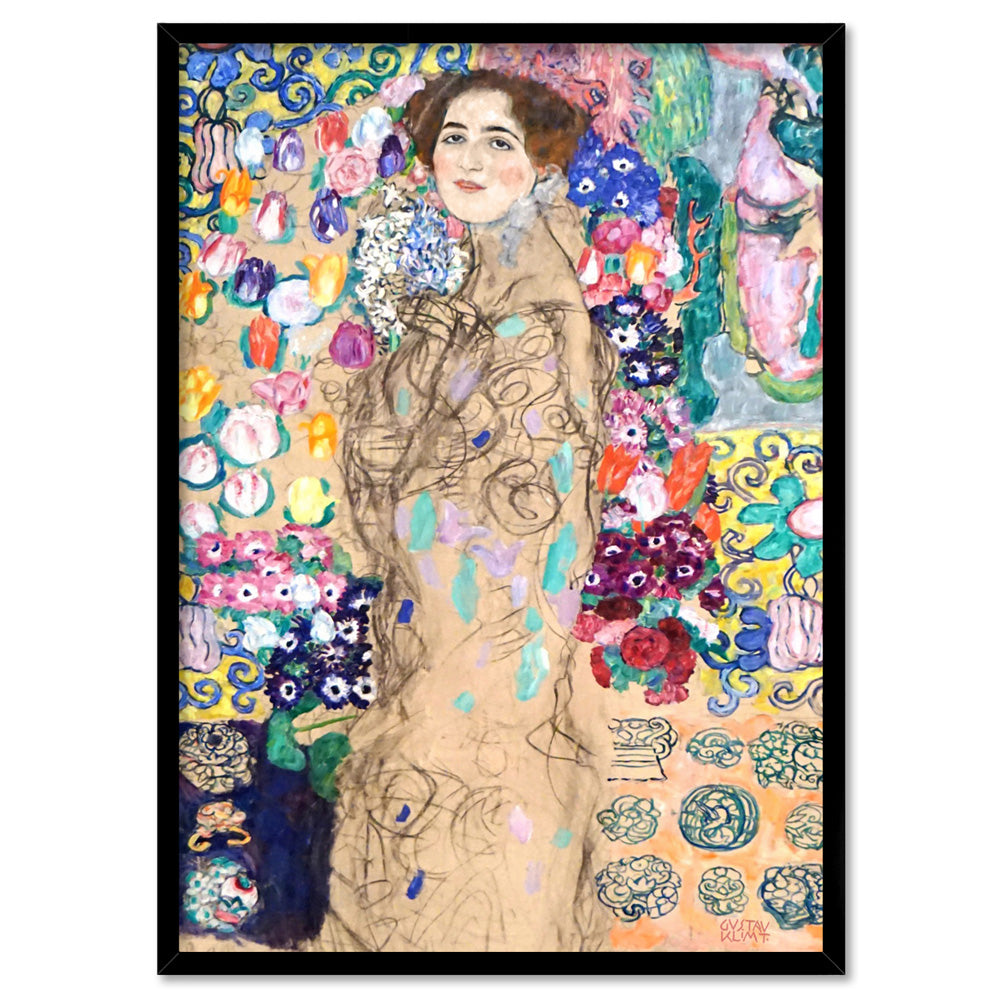 GUSTAV KLIMT | Portrait of Ria Munk III - Art Print, Poster, Stretched Canvas, or Framed Wall Art Print, shown in a black frame