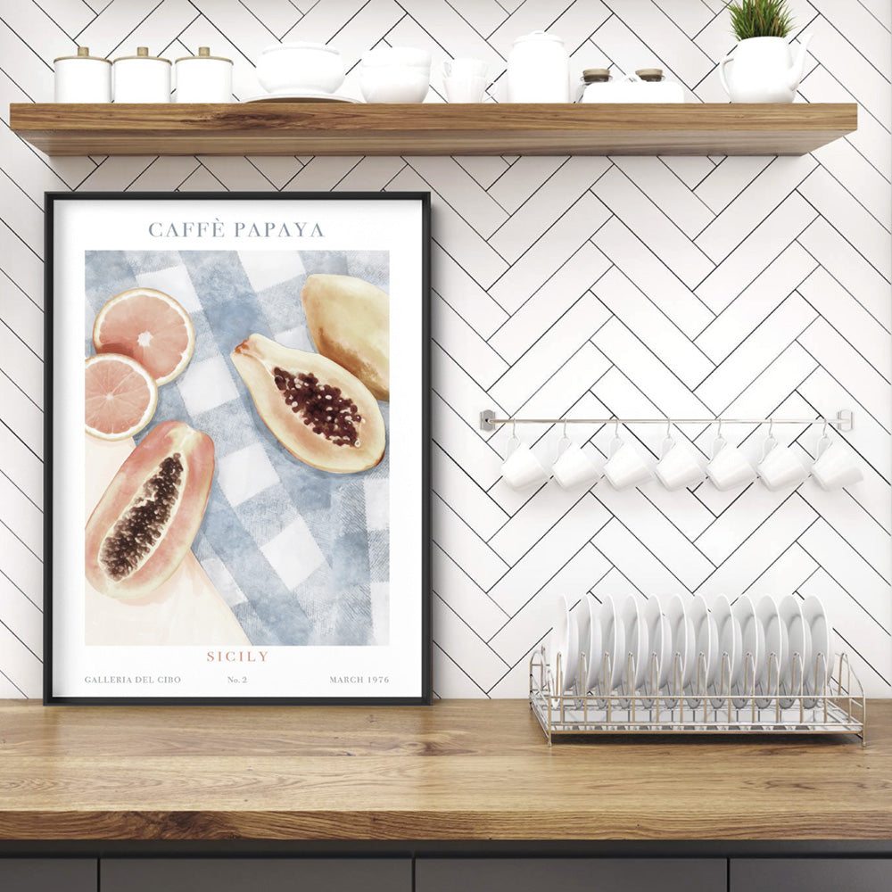 Galleria Del Cibo | Caffe Papaya I - Art Print by Vanessa, Poster, Stretched Canvas or Framed Wall Art Prints, shown framed in a room