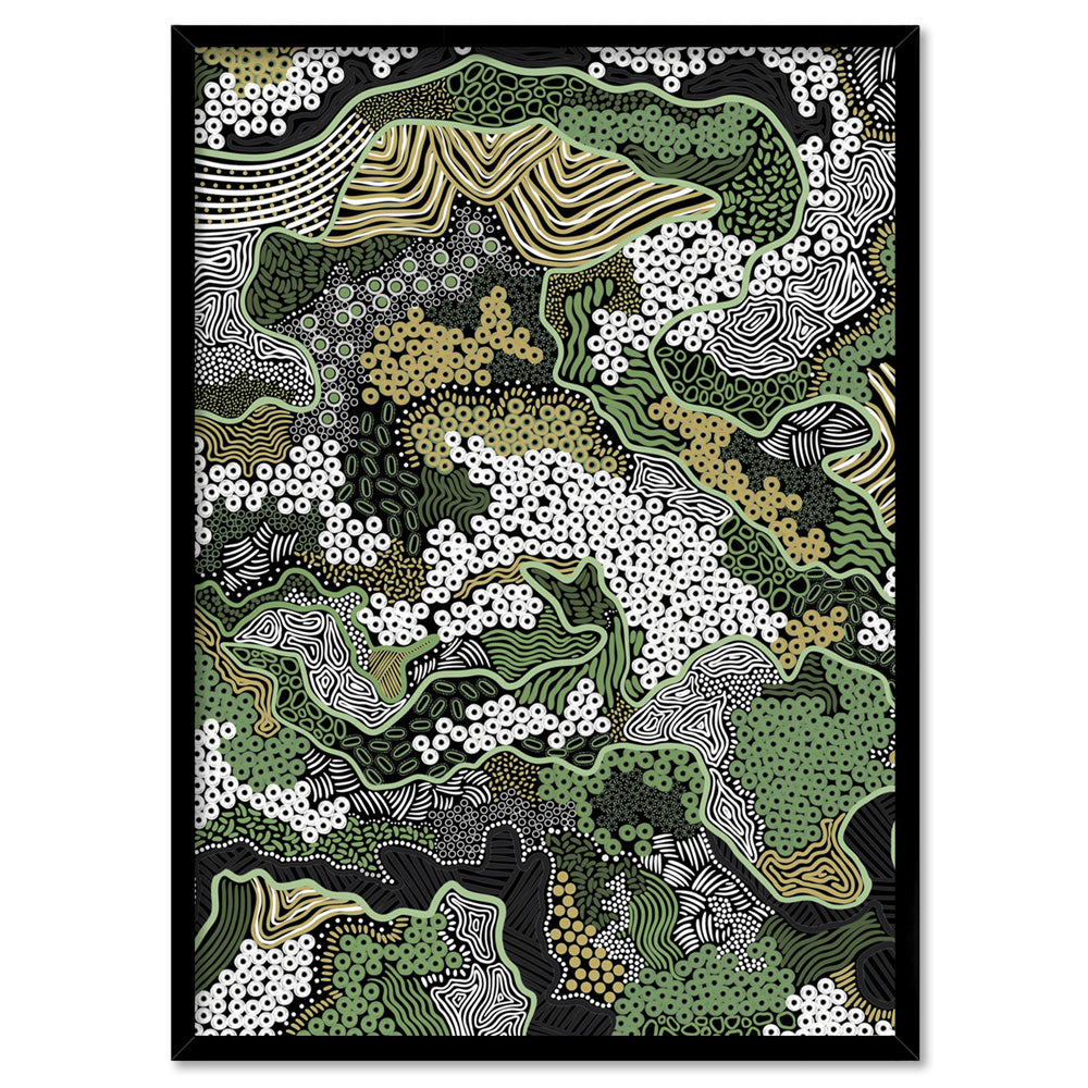 Canobie Dry Season Multicolour in Landscape - Art Print by Leah Cummins, Poster, Stretched Canvas, or Framed Wall Art Print, shown in a black frame