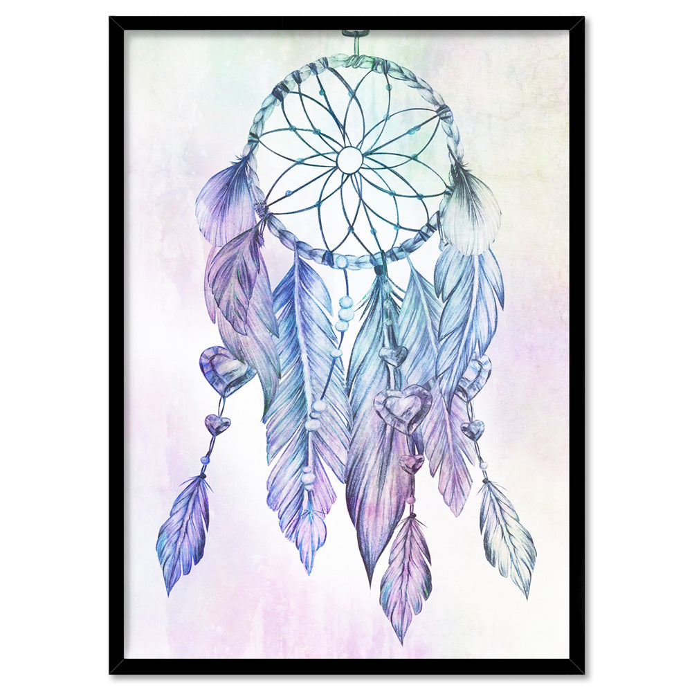 Dreamcatcher in Rainbow - Art Print, Poster, Stretched Canvas, or Framed Wall Art Print, shown in a black frame