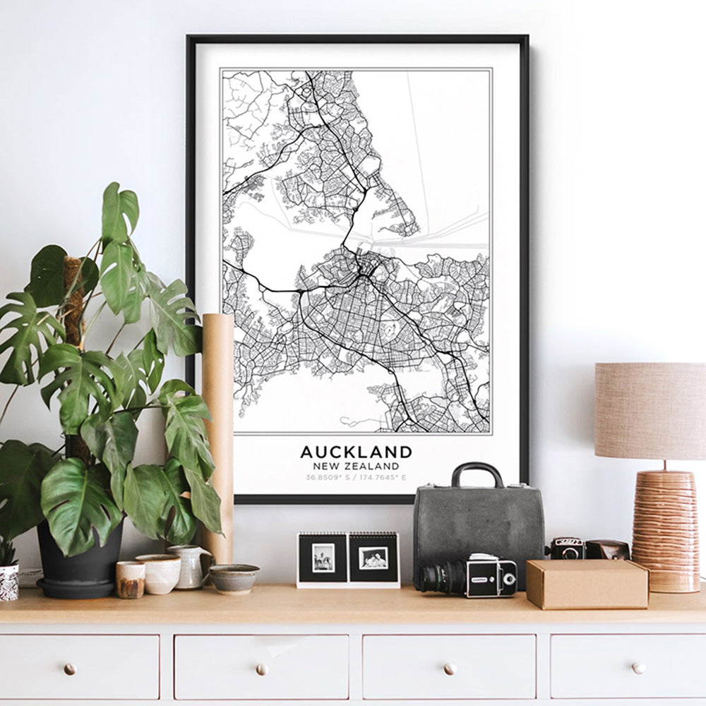 City Map | AUCKLAND - Art Print, Poster, Stretched Canvas or Framed Wall Art Prints, shown framed in a room