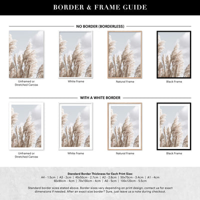 Pampas Grass I in Pastels - Art Print, Poster, Stretched Canvas or Framed Wall Art, Showing White , Black, Natural Frame Colours, No Frame (Unframed) or Stretched Canvas, and With or Without White Borders