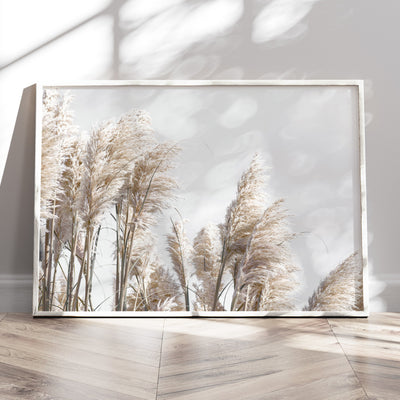 Pampas Grass Landscape in Neutral Tones - Art Print, Poster, Stretched Canvas or Framed Wall Art, shown framed in a home interior space