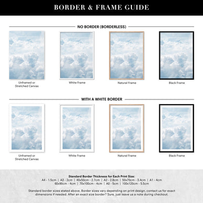 White Clouds in Blue Sky I - Art Print, Poster, Stretched Canvas or Framed Wall Art, Showing White , Black, Natural Frame Colours, No Frame (Unframed) or Stretched Canvas, and With or Without White Borders