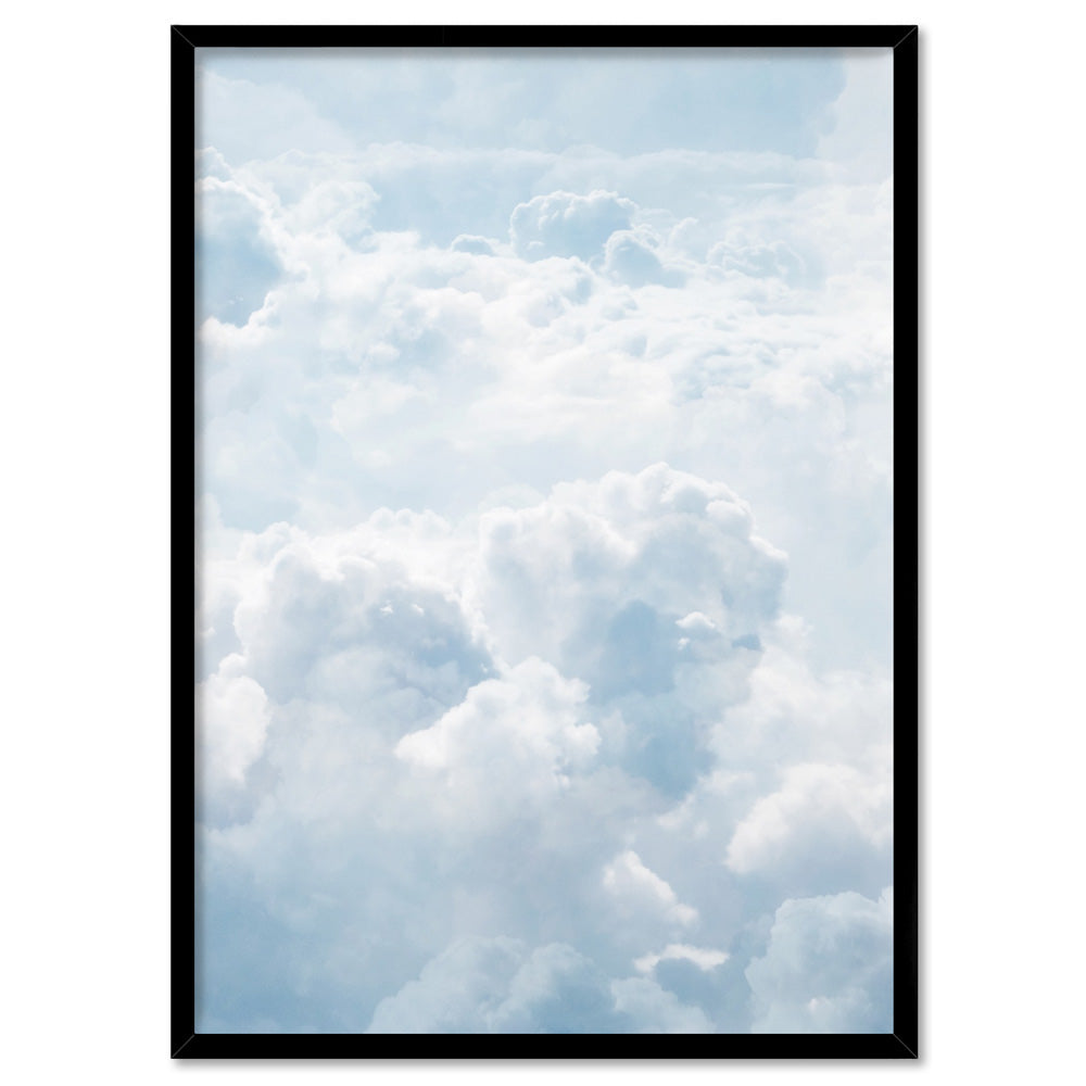 White Clouds in Blue Sky I - Art Print, Poster, Stretched Canvas, or Framed Wall Art Print, shown in a black frame