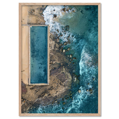 Newport Rock Pool - Art Print, Poster, Stretched Canvas, or Framed Wall Art Print, shown in a natural timber frame