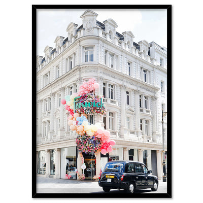 Colourful London | Bond Street - Art Print by Victoria's Stories, Poster, Stretched Canvas, or Framed Wall Art Print, shown in a black frame