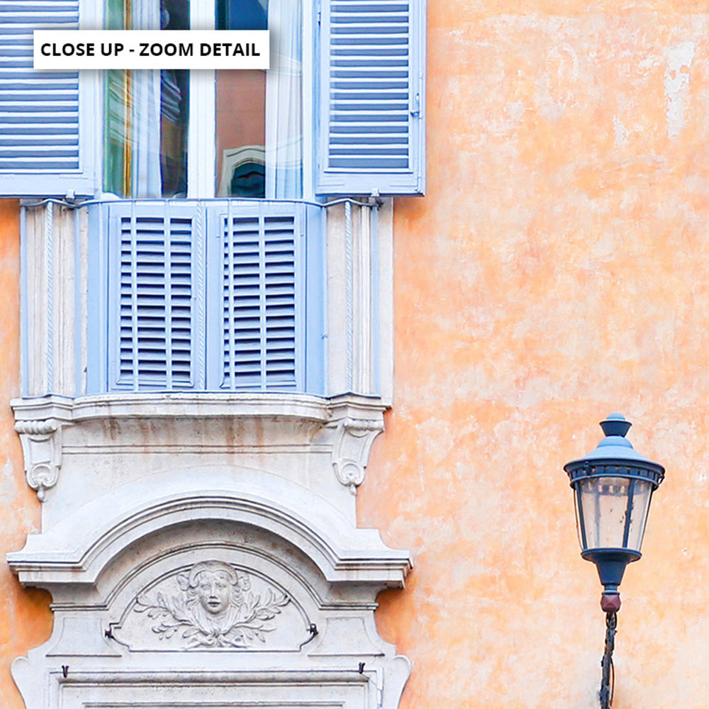 Decorative Windows Rome Pretty Pastel Windows Rome Print. Blue & Orange Hues Poster – Print and ...