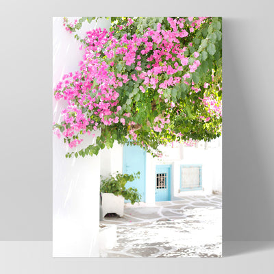 Pastel Door in Greece I - Art Print by Victoria's Stories, Poster, Stretched Canvas, or Framed Wall Art Print, shown as a stretched canvas or poster without a frame